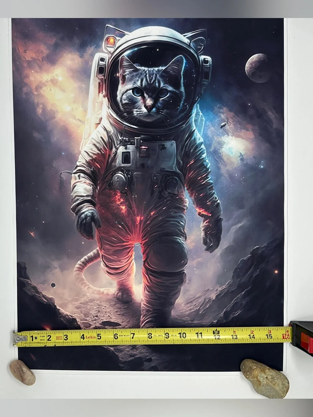 Astronaut Cat Poster - Space Cat cloth Art Print in Blue and White 24” x 16”